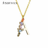 925 Silver Be Self Initial Letter 26 Pendant Necklace Crystal CZ Zircon