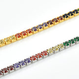 925 Silver Rainbow Tennis Paperclip Bracelet Rock Punk Jewelry