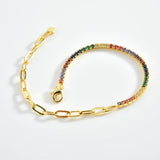 925 Silver Rainbow Tennis Paperclip Bracelet Rock Punk Jewelry