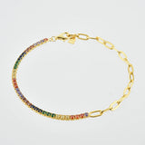 925 Silver Rainbow Tennis Paperclip Bracelet Rock Punk Jewelry