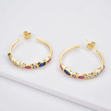 925 Sterling Silver Big Hoops 25mm Circle Rainbow Cross Punk Jewelry CZ