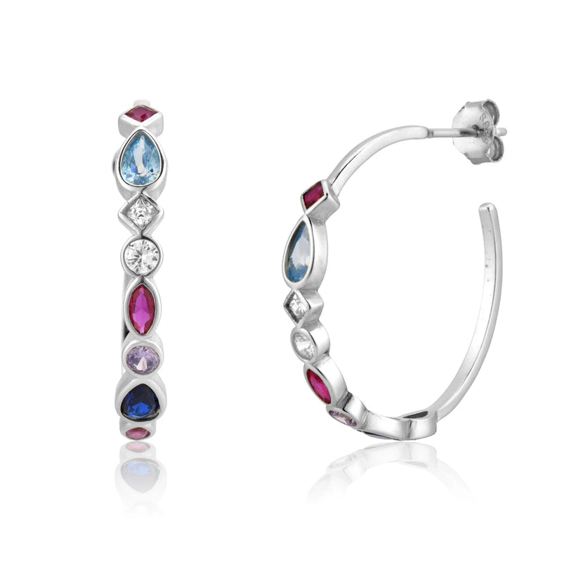 925 Sterling Silver Big Hoops 25mm Circle Rainbow Cross Punk Jewelry CZ