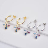 925 Sterling Silver Big Hoops 25mm Circle Rainbow Cross Punk Jewelry CZ