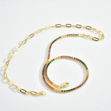 925 Silver Rainbow Tennis Paperclip Chain Choker Necklace