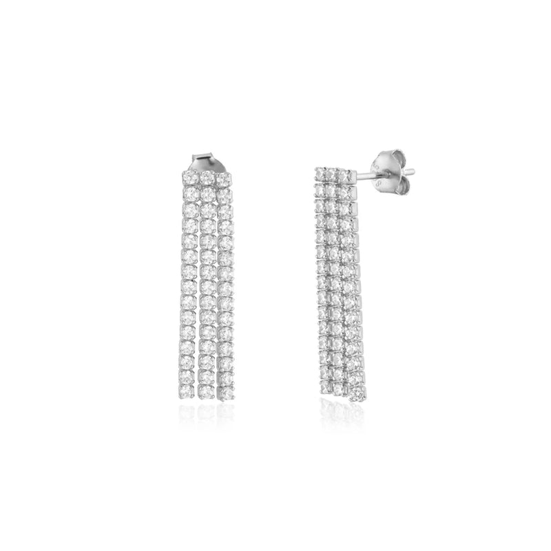 925 Silver Zircon 3 Line Drop Earrings Chain Wedding