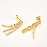 925 Silver Zircon 3 Line Drop Earrings Chain Wedding