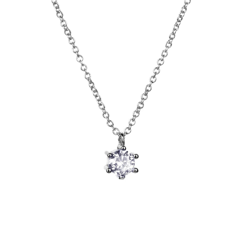 925 Silver Clear Zircon 4.5mm Charm Pendant Necklace Crystal Fine Jewelry