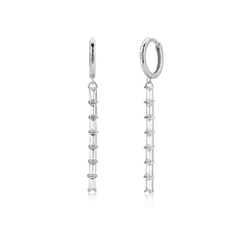 925 Silver Clear Zircon Long Line Drop Earring Women's Piercing Jewelry