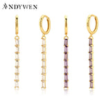 925 Silver Clear Zircon Long Line Drop Earring Women's Piercing Jewelry