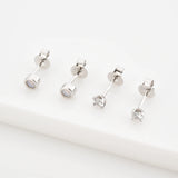 925 Silver Clear Zircon Opals Stud Earring Tiny Jewelry Clips