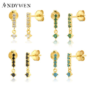 925 Silver Colorful Zircon Stud Earring Piercing Ohrringe Jewelry