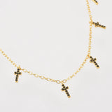 925 Silver Colorful Cross Charm Choker Necklace CZ Zircon Party