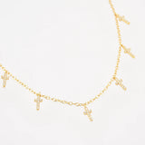 925 Silver Colorful Cross Charm Choker Necklace CZ Zircon Party
