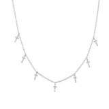 925 Silver Colorful Cross Charm Choker Necklace CZ Zircon Party