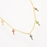 925 Silver Colorful Cross Charm Choker Necklace CZ Zircon Party