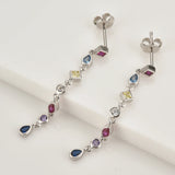 925 Silver Colorful Cross Pendant Long Chain Necklace European Jewelry