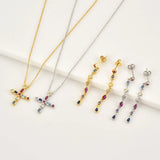 925 Silver Colorful Cross Pendant Long Chain Necklace European Jewelry