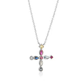 925 Silver Colorful Cross Pendant Long Chain Necklace European Jewelry