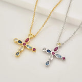 925 Silver Colorful Cross Pendant Long Chain Necklace European Jewelry