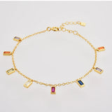 925 Silver Rainbow Bracelet CZ Bangle Soft Chain Crystal Women Party