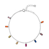 925 Silver Rainbow Bracelet CZ Bangle Soft Chain Crystal Women Party