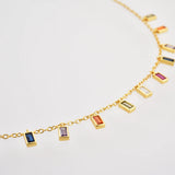 925 Silver Colorful Zircon Charms Rainbow Choker Long Necklace