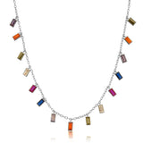 925 Silver Colorful Zircon Charms Rainbow Choker Long Necklace