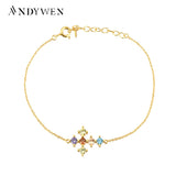 925 Silver Zircon Cross Bracelet Adjustable Chain Women Jewelry
