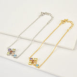 925 Silver Zircon Cross Bracelet Adjustable Chain Women Jewelry