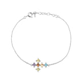 925 Silver Zircon Cross Bracelet Adjustable Chain Women Jewelry