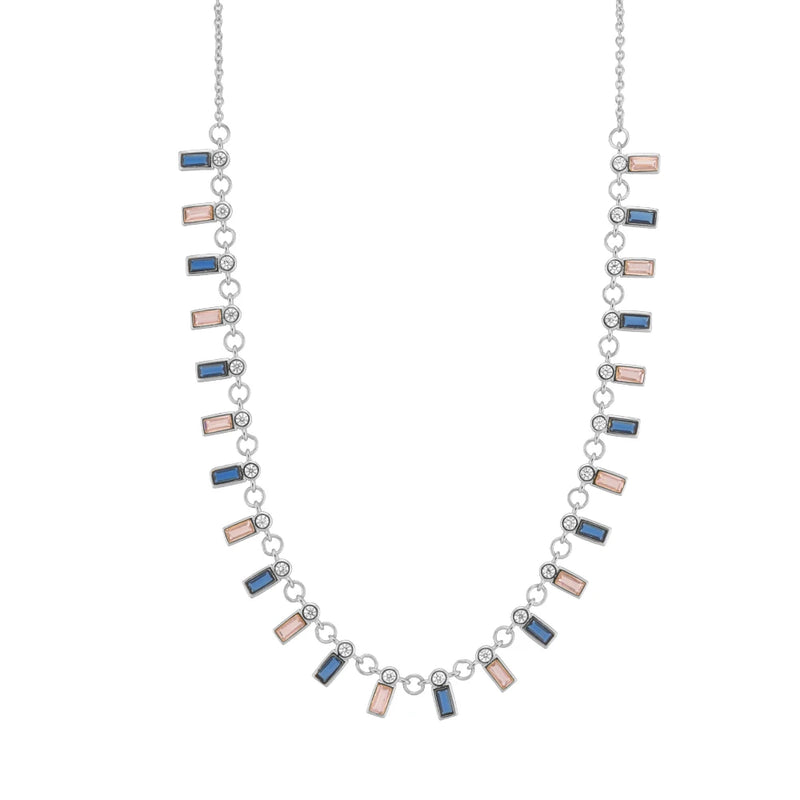 925 Silver Zircon Purple Crystal Chocker Necklace Long Chain Jewelry