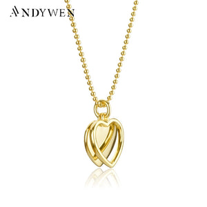 925 Sterling Silver Double Heart Pendant Necklace Women Love Jewelry