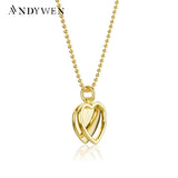 925 Sterling Silver Double Heart Pendant Necklace Women Love Jewelry