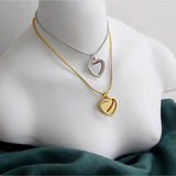 925 Sterling Silver Double Heart Pendant Necklace Women Love Jewelry