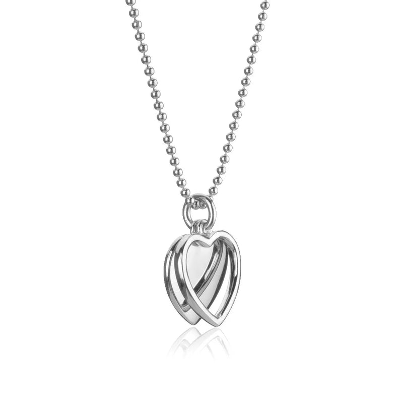 925 Sterling Silver Double Heart Pendant Necklace Women Love Jewelry