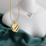 925 Sterling Silver Double Heart Pendant Necklace Women Love Jewelry