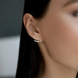 925 Silver Earrings-Jackets Full Moon Line Drop Earring Pendientes