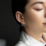 925 Silver Earrings-Jackets Full Moon Line Drop Earring Pendientes