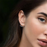 925 Silver Earrings-Jackets Full Moon Line Drop Earring Pendientes
