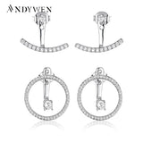 925 Silver Earrings-Jackets Full Moon Line Drop Earring Pendientes