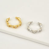 925 Silver Rock Punk Ear Cuff Non Piercing CZ Crystal Earrings
