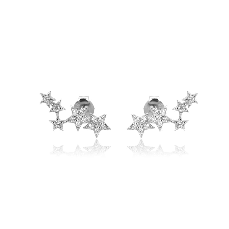 925 Silver Star Stud Earring Zircon CZ Crystal Jewelry