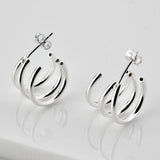 925 Silver 11.5mm Triple Circle Hoops Women Earrings Gift