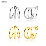 925 Silver 11.5mm Triple Circle Hoops Women Earrings Gift