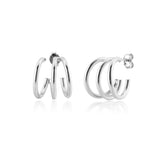 925 Silver 11.5mm Triple Circle Hoops Women Earrings Gift