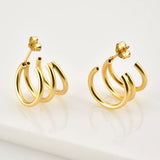 925 Silver 11.5mm Triple Circle Hoops Women Earrings Gift