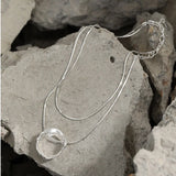 925 Sterling Silver Circle Pendant Long Chain Necklace Snake Chain Women Jewelry