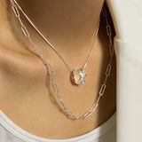 925 Sterling Silver Circle Pendant Long Chain Necklace Snake Chain Women Jewelry