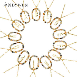 925 Sterling Silver Alphabet Initial Long Chain Necklace Colorful Zircon Jewelry