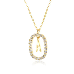 925 Silver A-Z Alphabet Initial Long Necklace Crystal CZ Choker